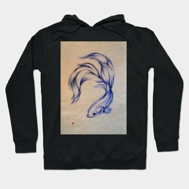 Blue Angel - Siamese Fighting Fish Oil pastel on Paper Drawing Hoodie by tranquilwaters